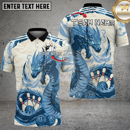 Maxcorners Bowling Dragon Flame Fantasy Art Multicolor Options Personalized Name, Team Name 3D Shirt (4 Colors)