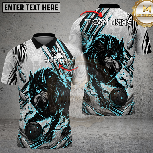 Maxcorners Fierce Wolf Flame Bowling Multicolor Options Personalized Name, Team Name 3D Shirt (4 Colors)