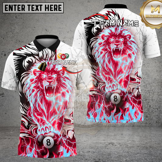 Maxcorners Lion Billiards Blue Electric Lightning Power Design Multicolor Options Personalized Name, Team Name 3D Shirt (4 Colors)