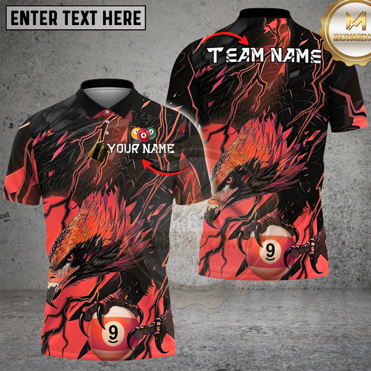 Maxcorners Eagle Billiards Lightning Black Gold Fierce Design Multicolor Options Personalized Name, Team Name 3D Shirt (4 Colors)
