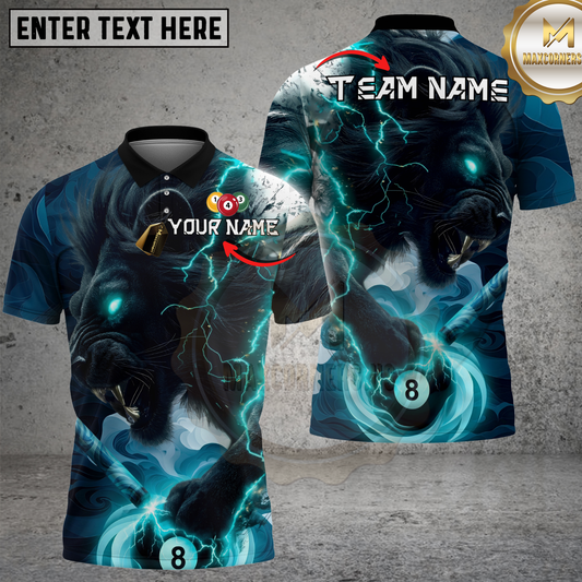 Maxcorners Black Panther Billiards Green Lightning Fierce Power Design Multicolor Options Personalized Name, Team Name 3D Shirt (4 Colors)
