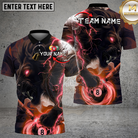 Maxcorners Black Panther Billiards Green Lightning Fierce Power Design Multicolor Options Personalized Name, Team Name 3D Shirt (4 Colors)
