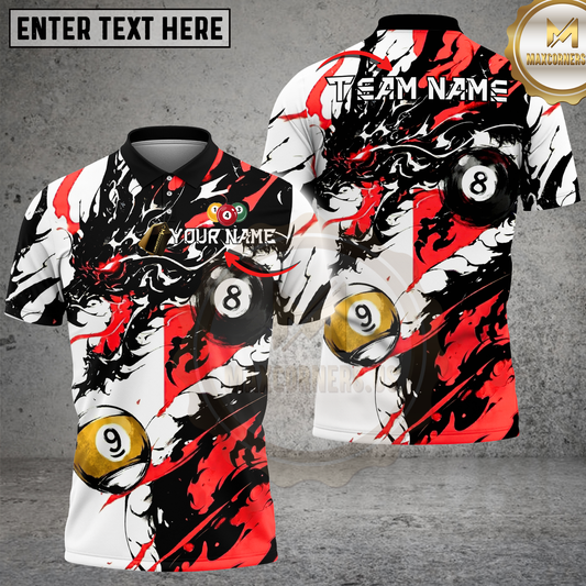 Maxcorners Dragon Billiards Red Black Ink Splash Artistic Design Multicolor Options Personalized Name, Team Name 3D Shirt (4 Colors)