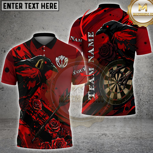 Maxcorners Raven Darts Red Gothic Roses Multi Options Personalized Name, Team Name Unisex 3D Shirt (4 Colors)