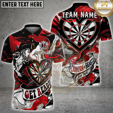 Maxcorners Heart Darts Champion of Hearts Multi Options Personalized Name, Team Name Unisex 3D Shirt (4 Colors)