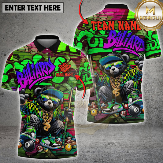 Maxcorners Billiards Shirt Hip Hop Panda Graffiti Style Multicolor Options Personalized Name, Team Name 3D Shirt (4 Colors)