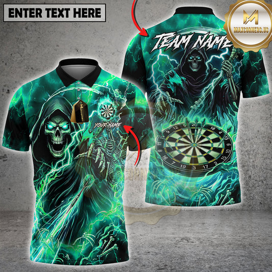 Maxcorners Darts Grim Reaper Electric Lightning Multi Options Personalized Name, Team Name Unisex 3D Shirt (4 Colors)