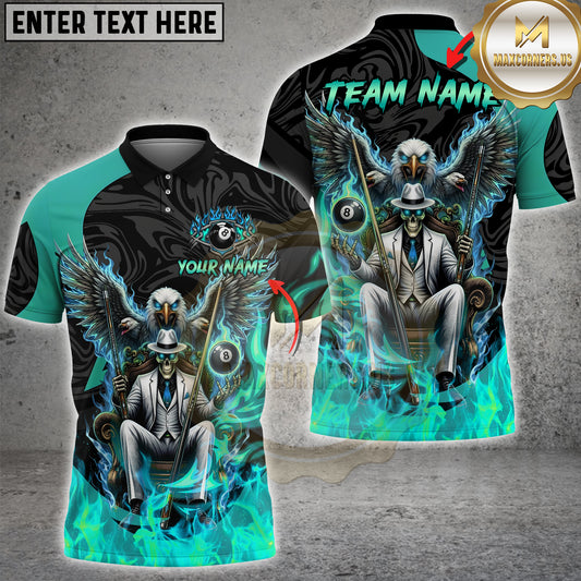Maxcorners Skull Eagle Flaming Billiards King Multicolor Options Personalized Name, Team Name 3D Shirt (4 Colors)