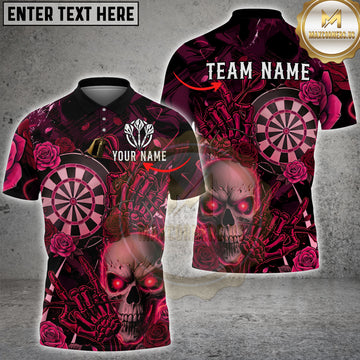 Maxcorners Darts Skull Rose Gothic Dark Pink Lightning Personalized Name, Team Name 3D Shirt ( 4 Colors )