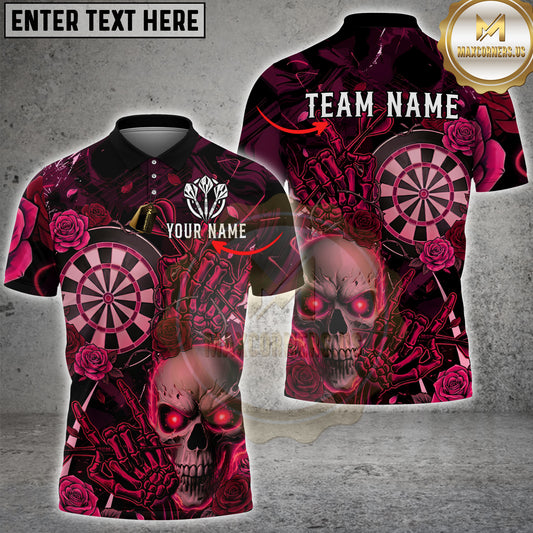 Maxcorners Darts Skull Rose Gothic Dark Pink Lightning Personalized Name, Team Name 3D Shirt ( 4 Colors )