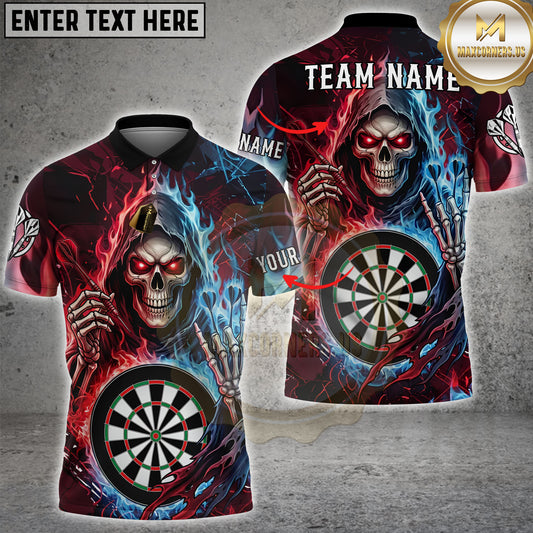 Maxcorners Darts Grim Reaper Neon Fire Skull Blue Pink Lightning Personalized Name, Team Name 3D Shirt (4 Colors)