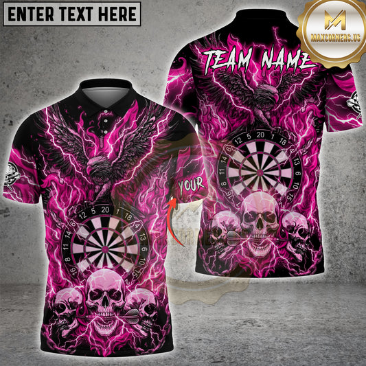 Maxcorners Darts Flaming Eagle Skull Lightning Personalized Name, Team Name 3D Shirt (4 Colors)