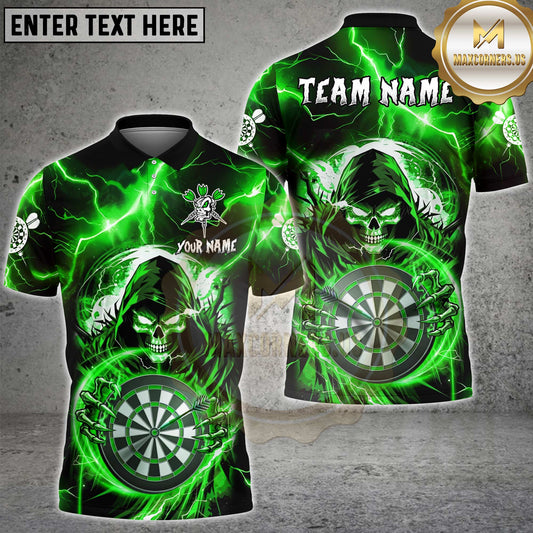 Maxcorners Darts Grim Reaper Skull Red Lightning Personalized Name, Team Name 3D Shirt(4 Colors)