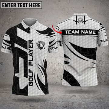 Maxcorners Stealth Strike Black & White 3D Golf Personalized Name Polo