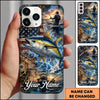 Maxcorners Fishing American Flag Sunset and Fishing Boat Design Personalized Name Phone Case (12 Fish Species)