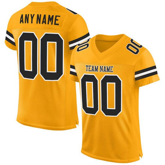 Maxcorners Custom Gold Black-White Mesh Authentic Football Jersey LM2605