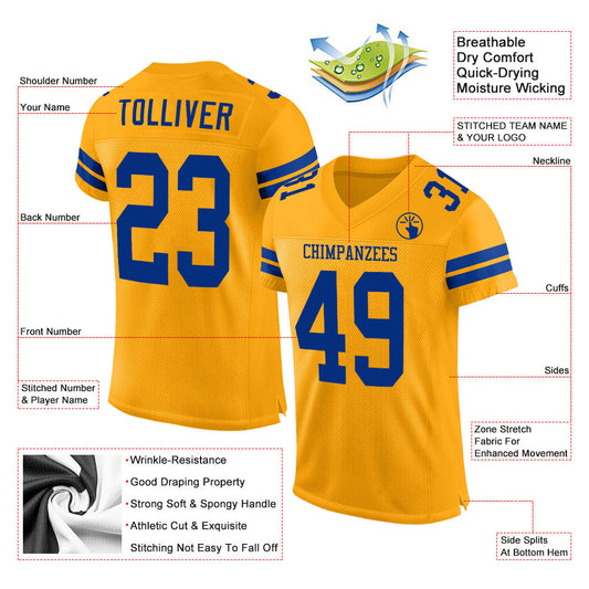 Maxcorners Custom Gold Royal Mesh Authentic Football Jersey LM2605