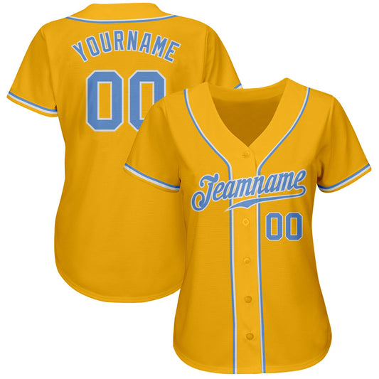 Maxcorners Custom Gold Light Blue-White Authentic Baseball Jersey LM2605