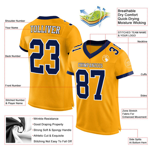 Maxcorners Custom Gold Navy-White Mesh Authentic Football Jersey LM2605