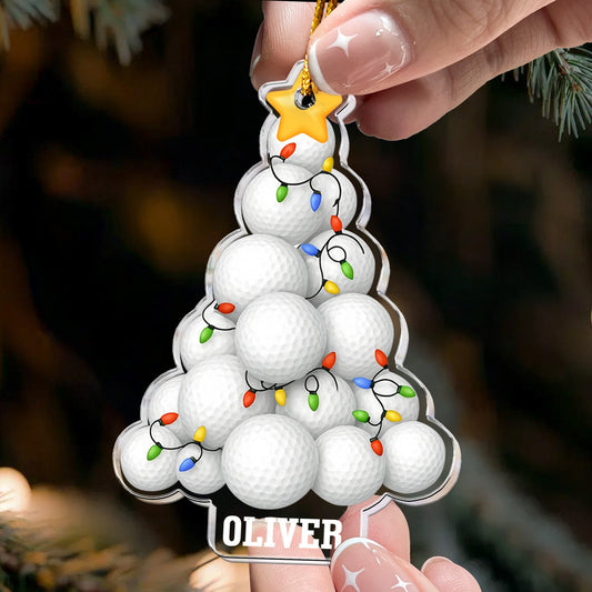Maxcorners Custom Golf Ball Xmas Ornament, Golf Player Custom Name Golf Keychain, Christmas Golf Gift
