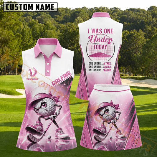 Maxcorners Pink Sassy Golf Ball Personalized Name 3D Golf Shirt and Golf Skirt
