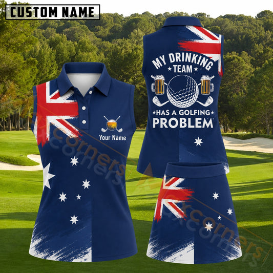 Maxcorners Navy Blue Australian Flag Golf Personalized Name 3D Golf Shirt and Golf Skirt