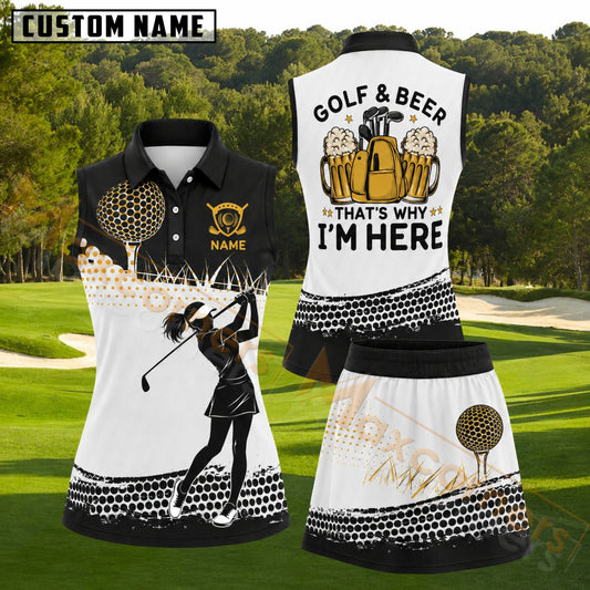 Maxcorners Golf And Beer That's Why I'm Here Golf Personalized Name 3D Golf Shirt and Golf Skirt