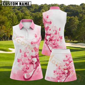 Maxcorners Pink Watercolor Splash Golf Personalized Name 3D Golf Shirt and Golf Skirt