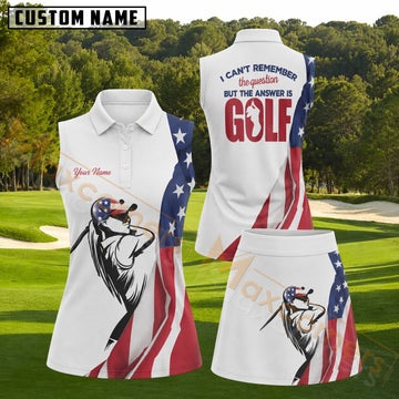 Maxcorners The Answer Is Golf American Flag Golf Personalized Name 3D Golf Shirt and Golf Skirt