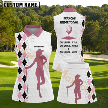 Maxcorners One Under Today Pink Argyle Golf Personalized Name 3D Golf Shirt and Golf Skirt