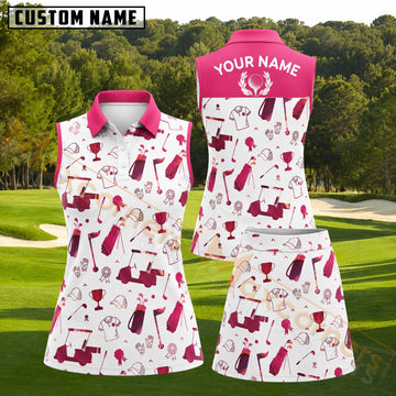 Maxcorners Pink Golf Accessories All Over Print Golf Personalized Name 3D Golf Shirt and Golf Skirt