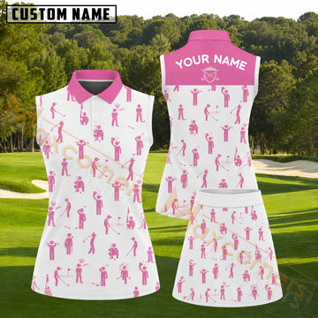 Maxcorners Funny Pink Cartoon Golfers Golf Personalized Name 3D Golf Shirt and Golf Skirt