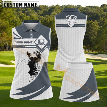 Maxcorners Grey White Shield Logo Geometric Golf Personalized Name 3D Golf Shirt and Golf Skirt
