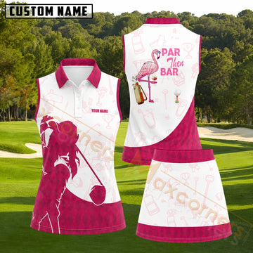 Maxcorners Pink Flamingo And Argyle Pattern Golf Personalized Name 3D Golf Shirt and Golf Skirt