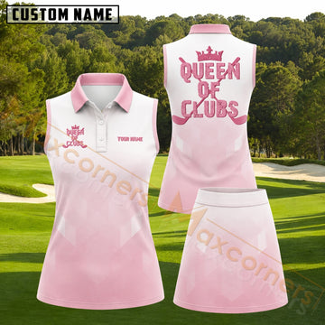 Maxcorners Pink Queen Of Clubs Golf Personalized Name 3D Golf Shirt and Golf Skirt