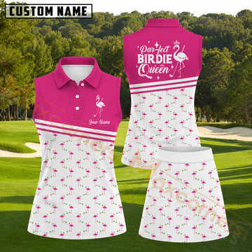 Maxcorners Hot Pink Flamingo Par-fect Birdie Golf Personalized Name 3D Golf Shirt and Golf Skirt