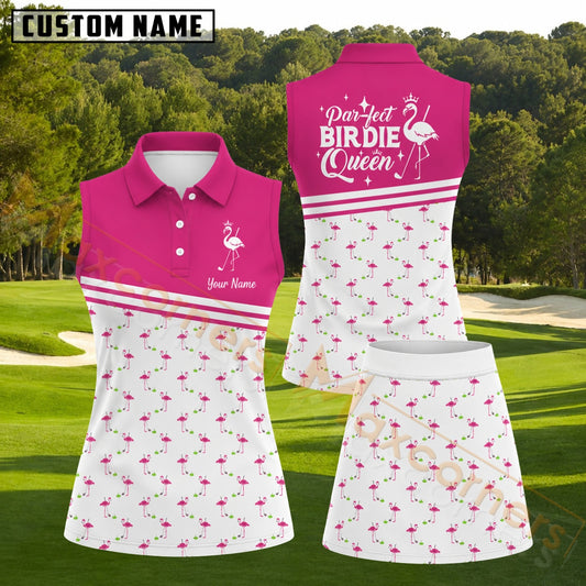 Maxcorners Hot Pink Flamingo Par-fect Birdie Golf Personalized Name 3D Golf Shirt and Golf Skirt