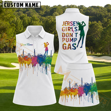 Maxcorners Jersey Girls Don't Pump Gas Colorful Drip Golf Personalized Name 3D Golf Shirt and Golf Skirt
