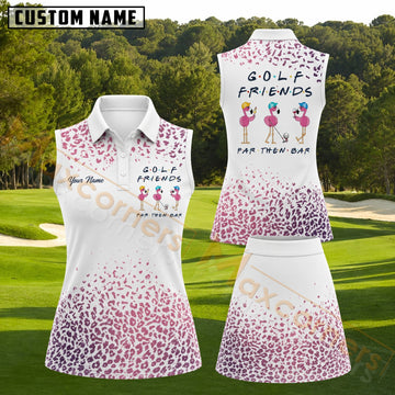 Maxcorners Golf Friends Pink Leopard Print Golf Personalized Name 3D Golf Shirt and Golf Skirt