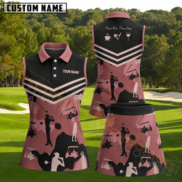 Maxcorners Plan For The Day Coffee Golf Wine Golf Personalized Name 3D Golf Shirt and Golf Skirt