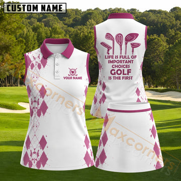 Maxcorners Important Choices Golf Clubs Pink Golf Personalized Name 3D Golf Shirt and Golf Skirt