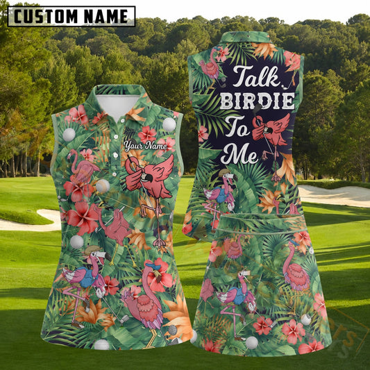 Maxcorners Summer Tropical Golfing Flamingo Golf Personalized Name 3D Golf Shirt and Golf Skirt