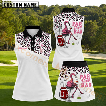 Maxcorners Wine Flamingo Sitting At Bar Leopard Golf Personalized Name 3D Golf Shirt and Golf Skirt