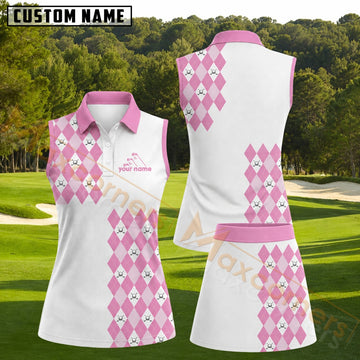 Maxcorners Pink Argyle Crossed Golf Clubs Golf Personalized Name 3D Golf Shirt and Golf Skirt