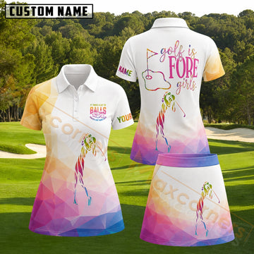 Maxcorners White Rainbow Geometric Golfer Pattern Golf Personalized Name 3D Golf Shirt and Golf Skirt