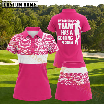 Maxcorners Pink White Zebra Golfing Problem Pattern Golf Personalized Name 3D Golf Shirt and Golf Skirt