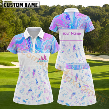 Maxcorners Pink Blue Aqua Marble Golf Gear Pattern Golf Personalized Name 3D Golf Shirt and Golf Skirt