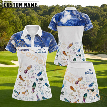 Maxcorners Blue White Marble Golf Gear Pattern Golf Personalized Name 3D Golf Shirt and Golf Skirt