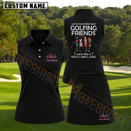 Maxcorners Black Pink Golfing Friends Heartbeat Pattern Golf Personalized Name 3D Golf Shirt and Golf Skirt