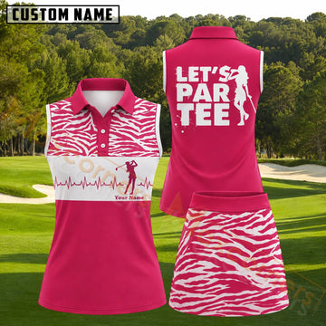 Maxcorners Pink White Zebra Heartbeat Golfer Pattern Golf Personalized Name 3D Golf Shirt and Golf Skirt